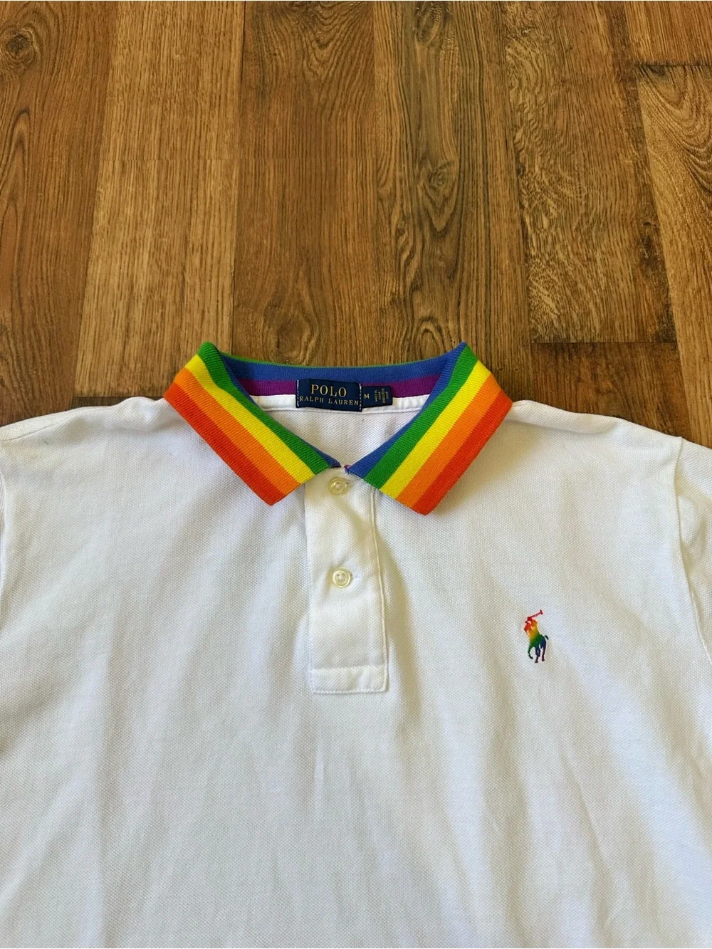 Polo Ralph Lauren Mens White Rainbow Pride Together Polo Shirt Medium preppy
